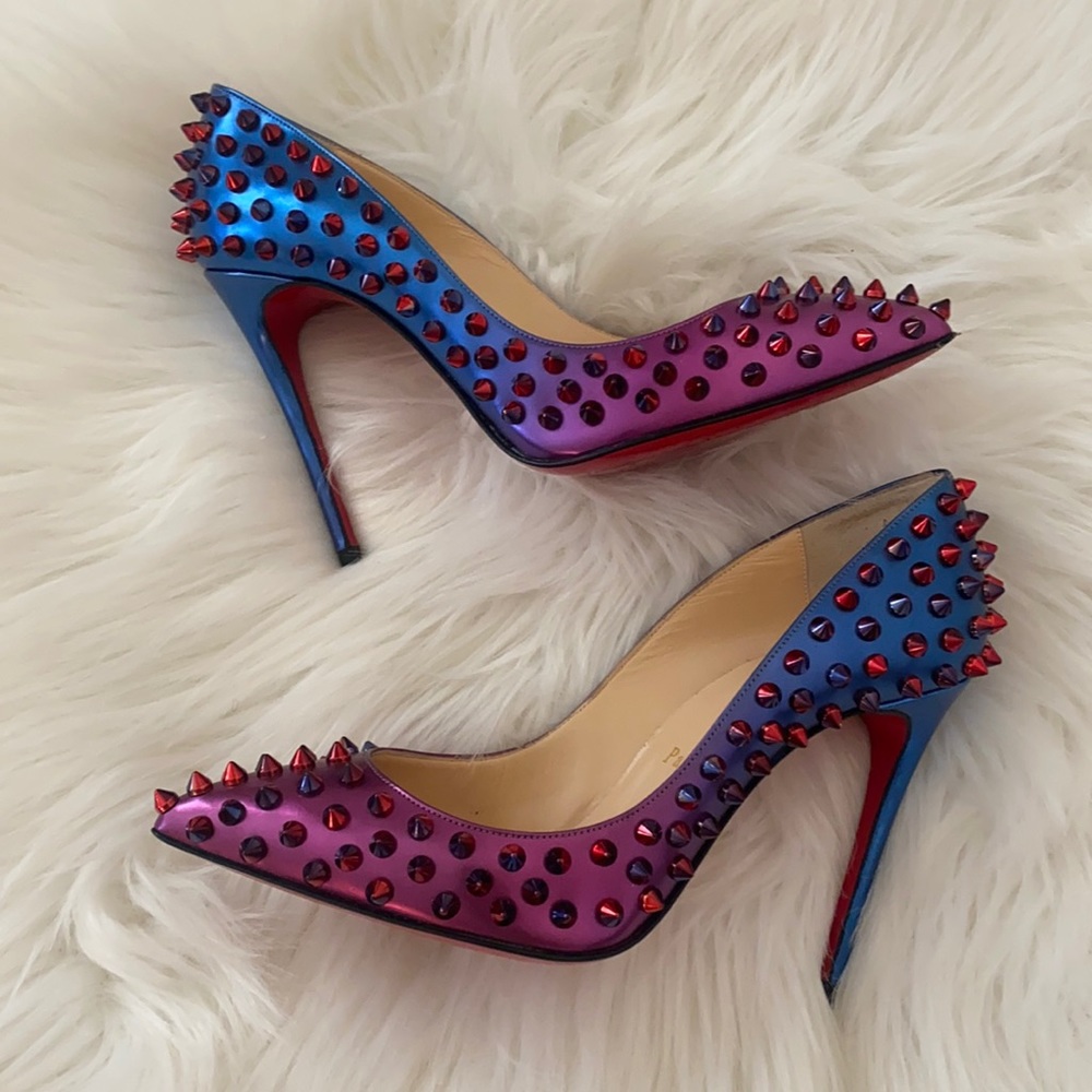 LOUBOUTIN SO KATE MULTICOLOR SPIKED LEATHER HEELS - Picture 2 of 8